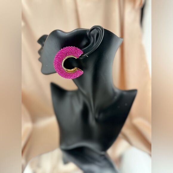 Anna & Ava Pink Crystal Crescent Hoop Earrings - Picture 3 of 7